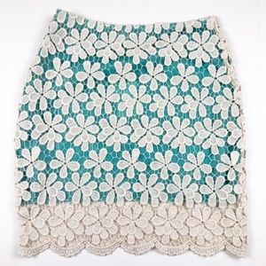 NWT L'Atiste Teal Skirt w/ Scallop Lace Overlay L